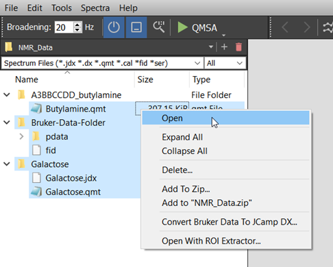 Mouse right click the selected files and choose Open.