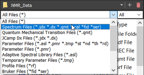 Choosing desired spectrum file formats in the Data Browser.