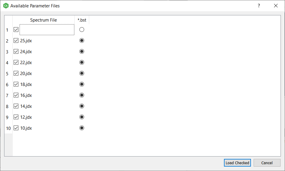 Available Parameter Files dialog.